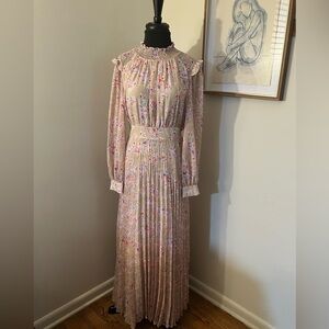 Melloday | women’s floral pleated long sleeve maxi dress-large